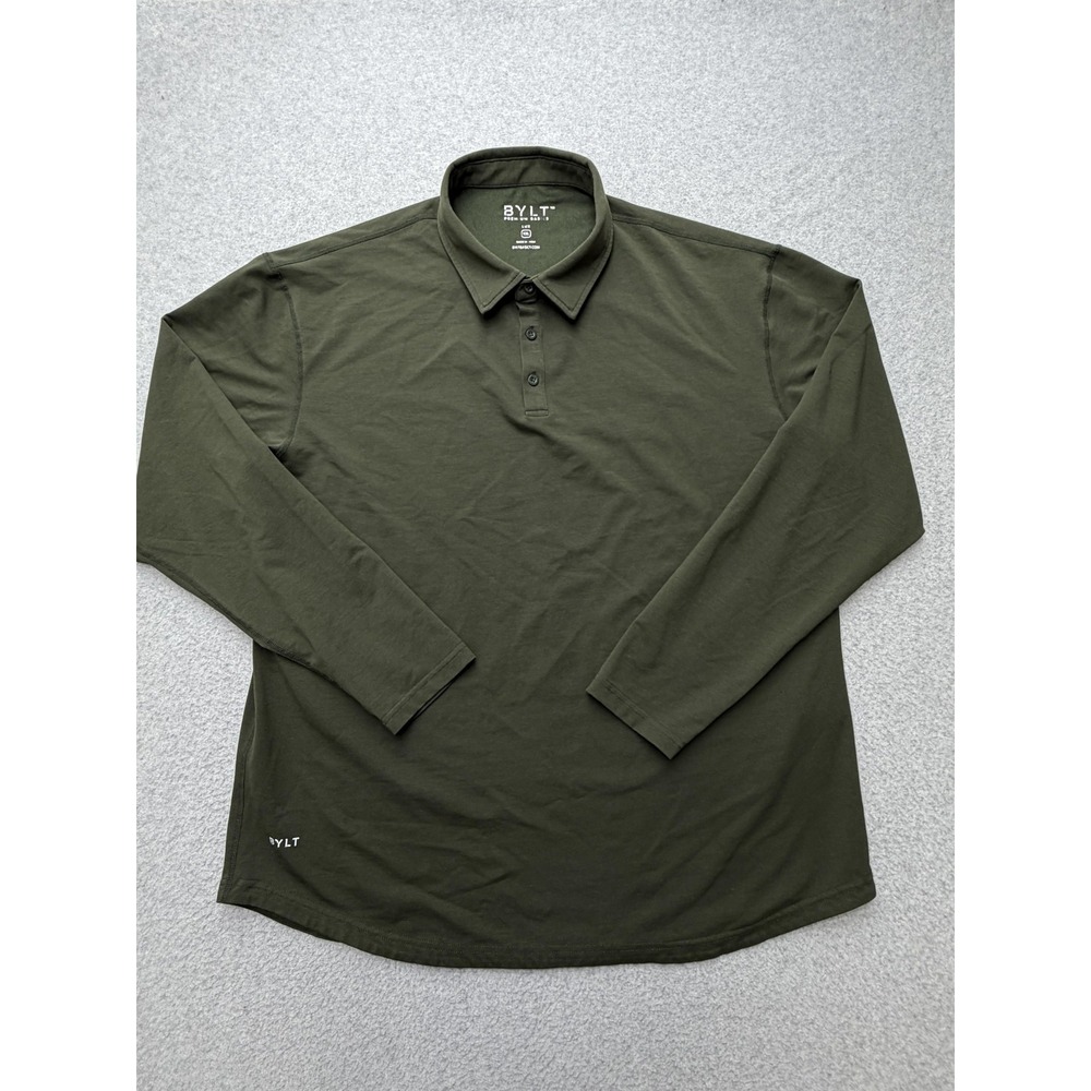 BYLT Lux Polo Shirt Mens 2XL Green Long Sleeve Stretch Casual Knit Tagless